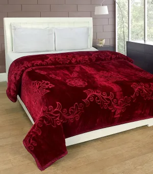 Tisha-Double Bed Blanket King Size Heavy Winter Mink Soft AC Room Fleece All Weather Warm kambal Panipat Made Maroon Color 255 x 230, breathable