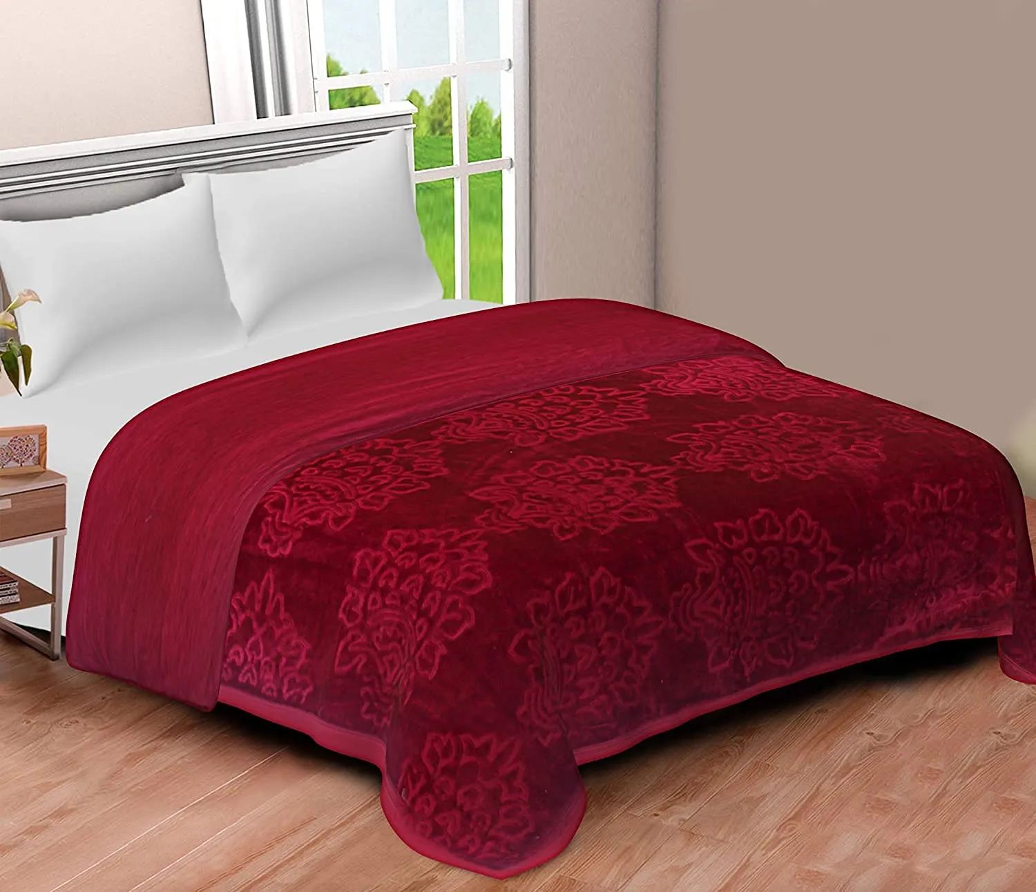 Tisha-Double Bed Blanket King Size Heavy Winter Mink Soft AC Room Fleece All Weather Warm kambal Panipat Made Maroon Color 255 x 230, breathable