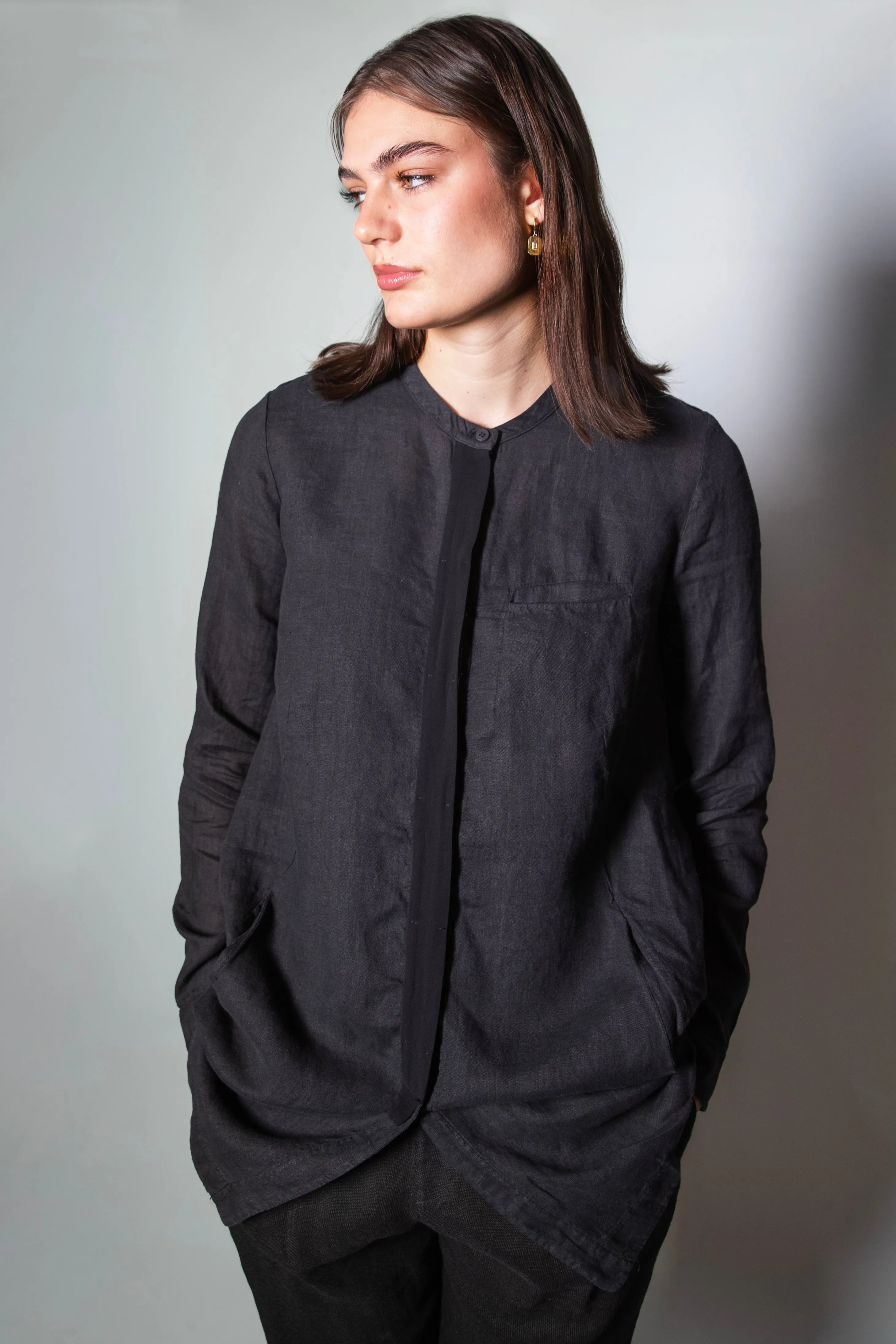 Transit Par Such Long Linen Linen Shirt in Black