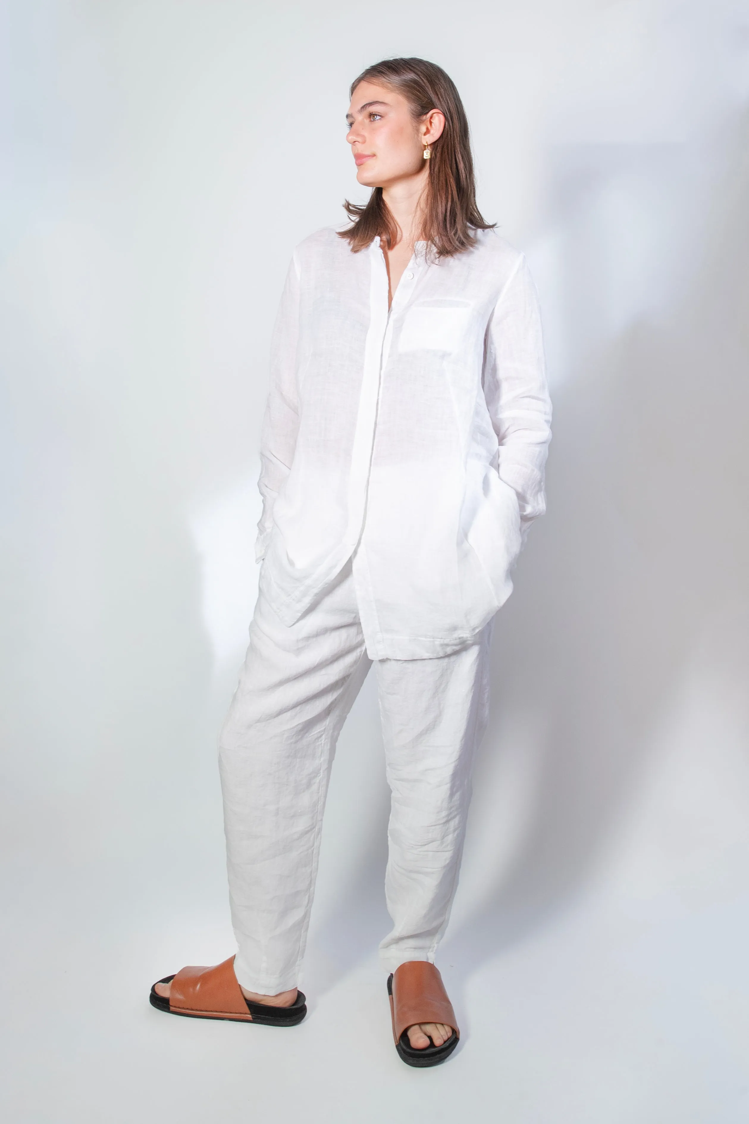 Transit Par Such Long Linen Linen Shirt in White