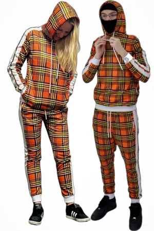 Unisex Slim-Fit Orange Stripe Tracksuit Set – Trendy & Comfortable Two-Piece Outfit for All