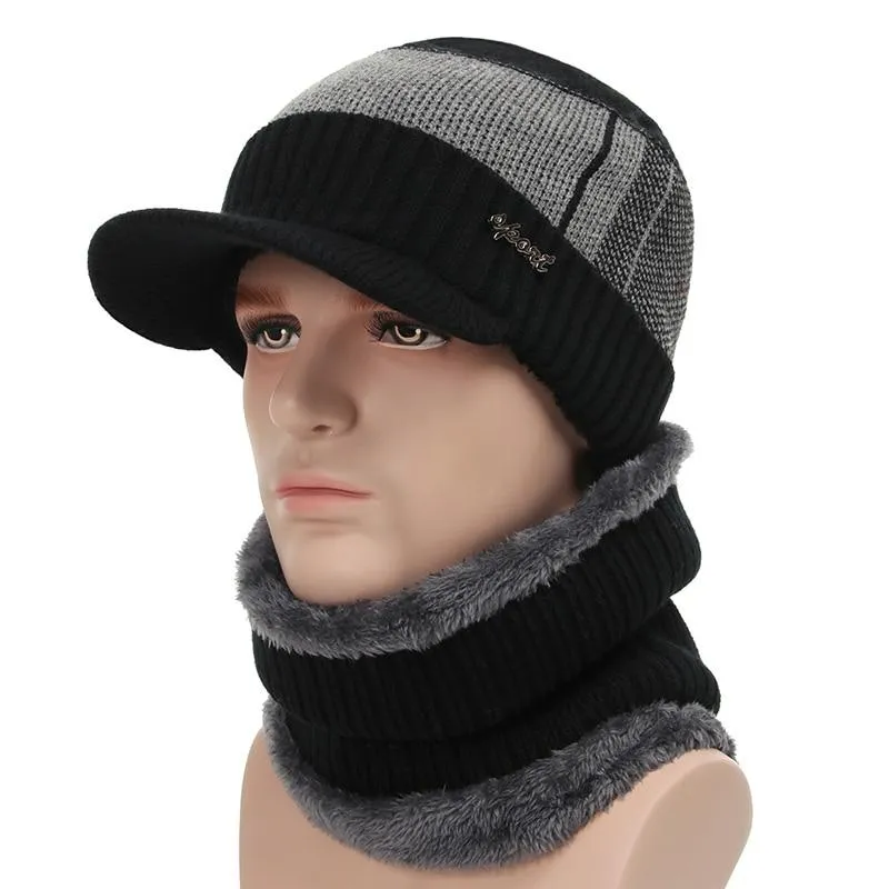 Unisex Winter Knitted Wool Beanie And Scarf Caps Set