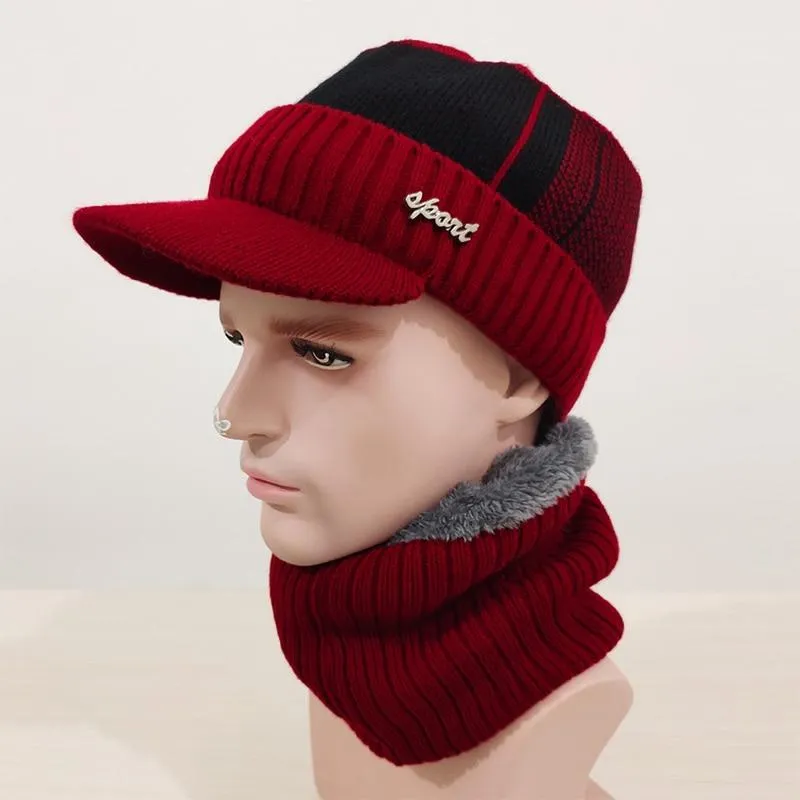 Unisex Winter Knitted Wool Beanie And Scarf Caps Set