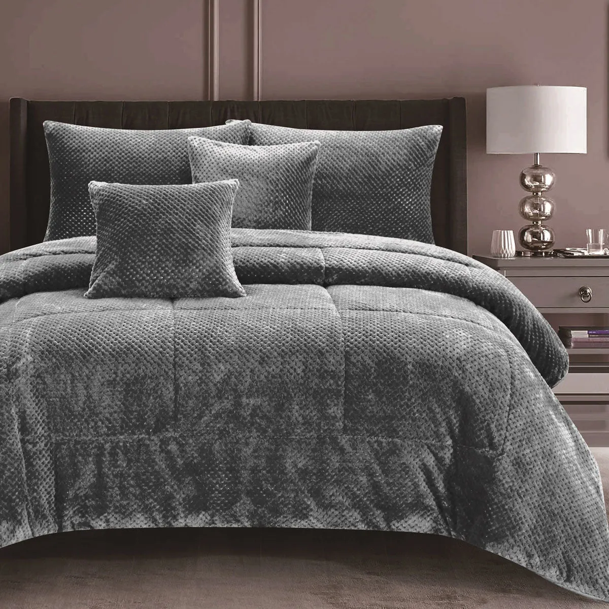 Waffle Fleece Frost Grey 3 Pcs Comforter Set Queen