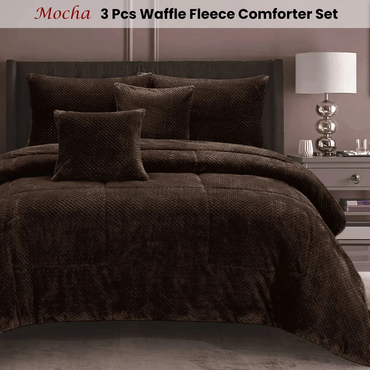 Waffle Fleece Mocha 3 Pcs Comforter Set Double