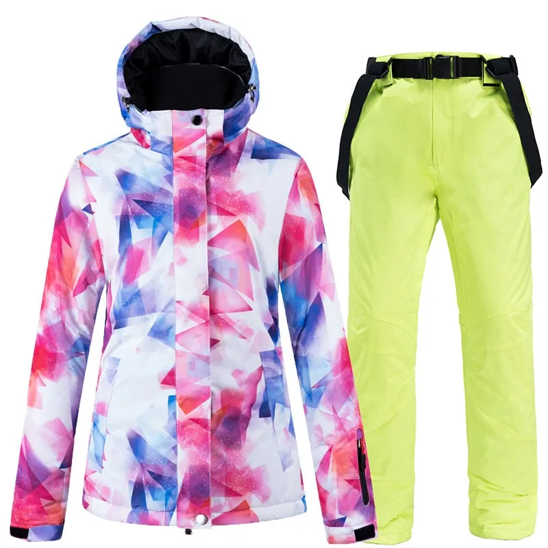 Warm Colourful Waterproof & Windproof Ski Suit for Women Skiing and Snowboarding Jacket or Pants Set