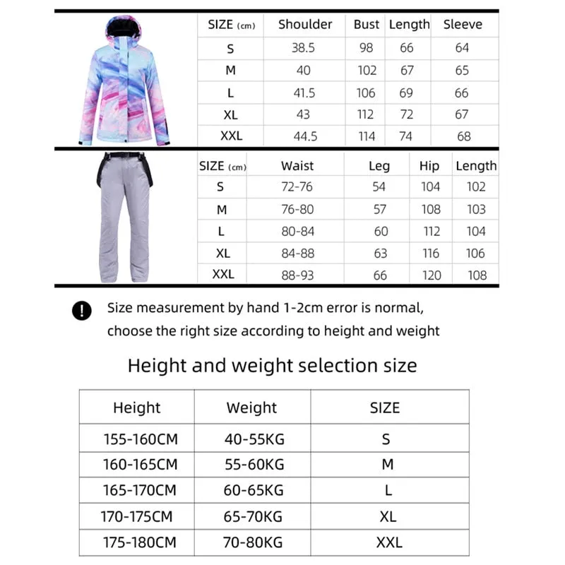 Warm Colourful Waterproof & Windproof Ski Suit for Women Skiing and Snowboarding Jacket or Pants Set