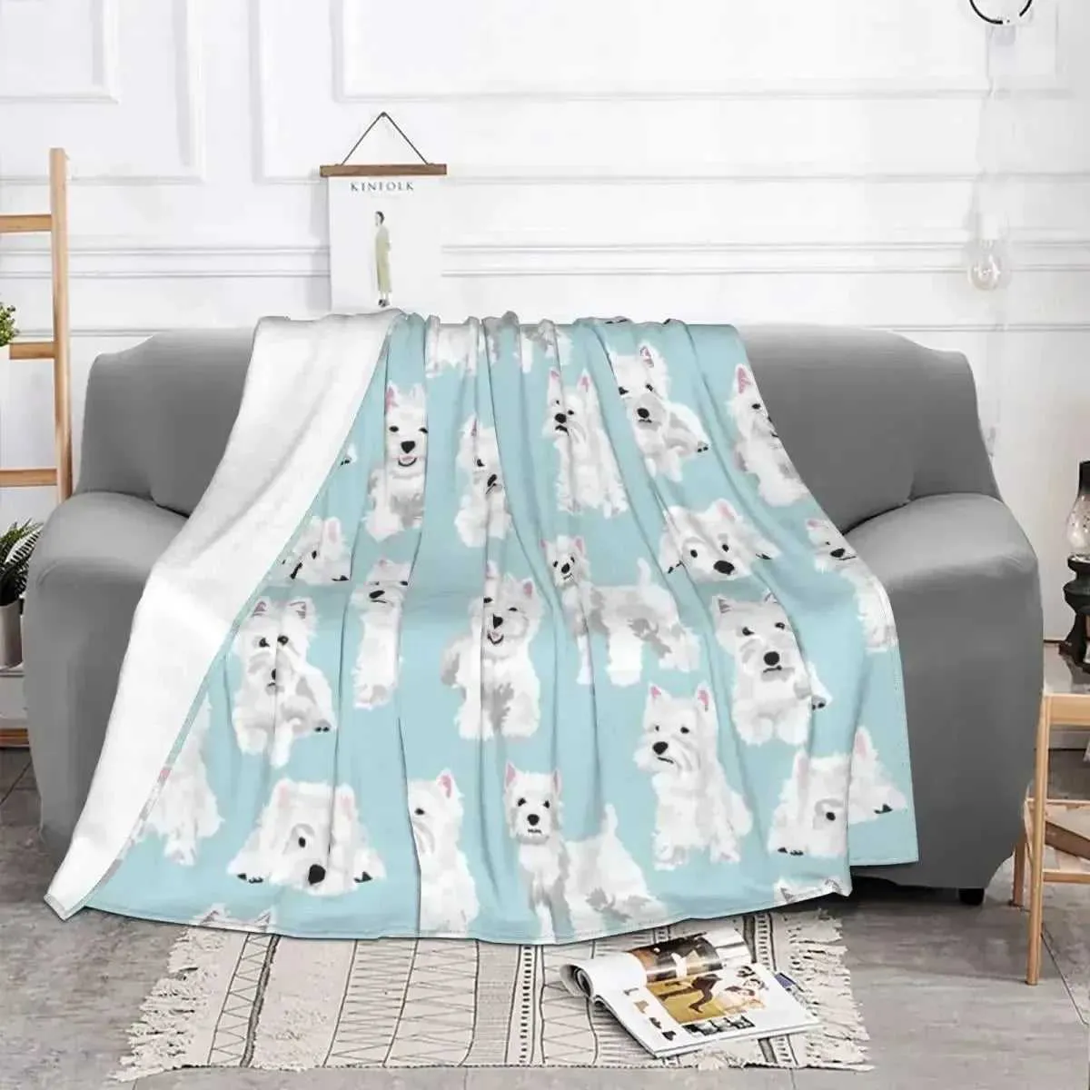 Westie Cute Puppy Blankets West Highland Terrier Dog Flannel Throw Blanket Airplane Travel Printed Soft Warm Bedspread King Size