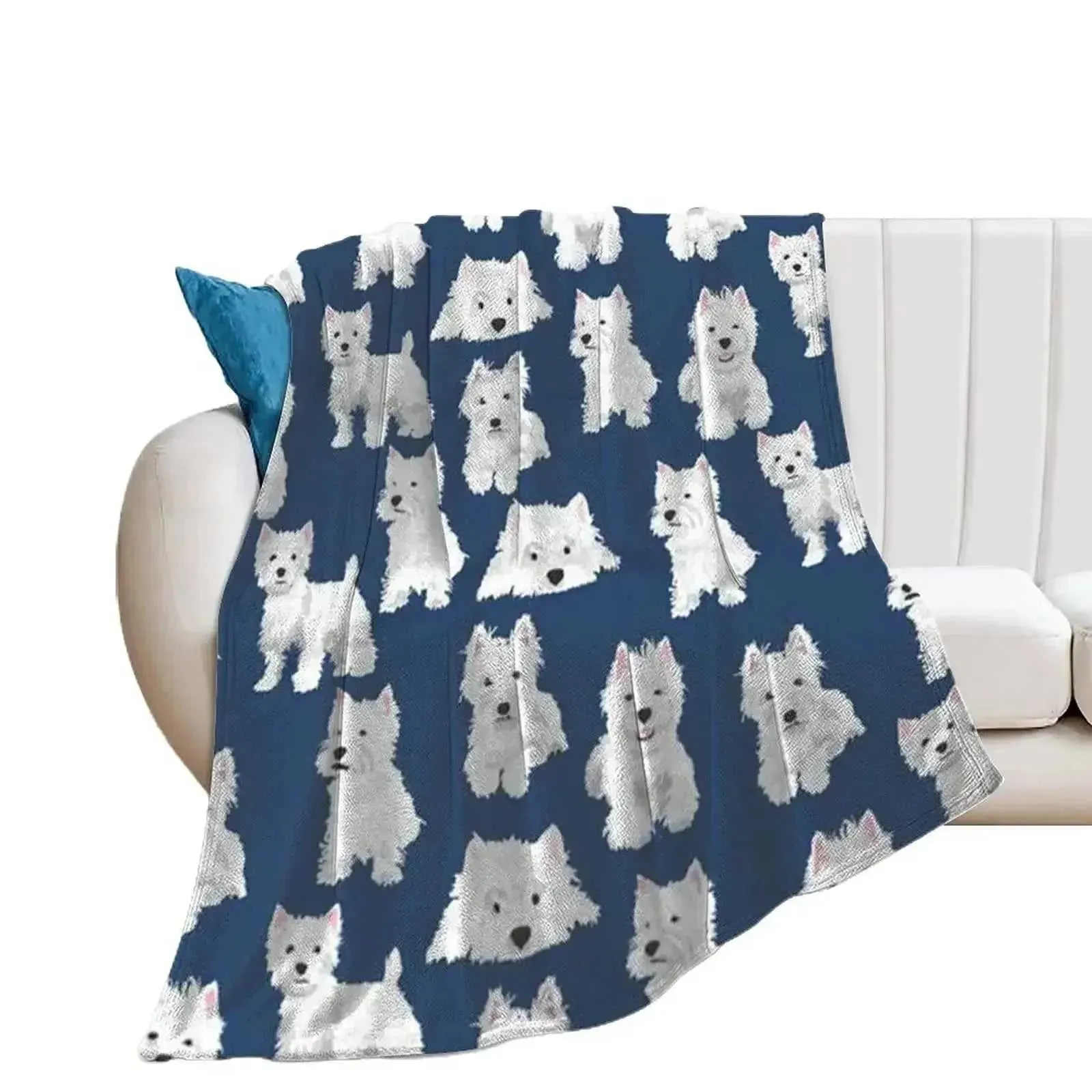 Westie Cute Puppy Blankets West Highland Terrier Dog Flannel Throw Blanket Airplane Travel Printed Soft Warm Bedspread King Size