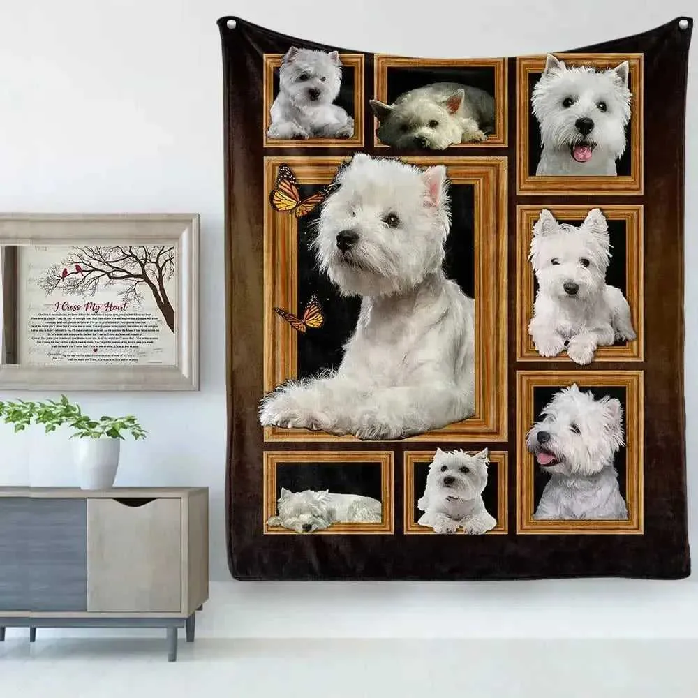 Westie Cute Puppy Blankets West Highland Terrier Dog Flannel Throw Blanket Airplane Travel Printed Soft Warm Bedspread King Size