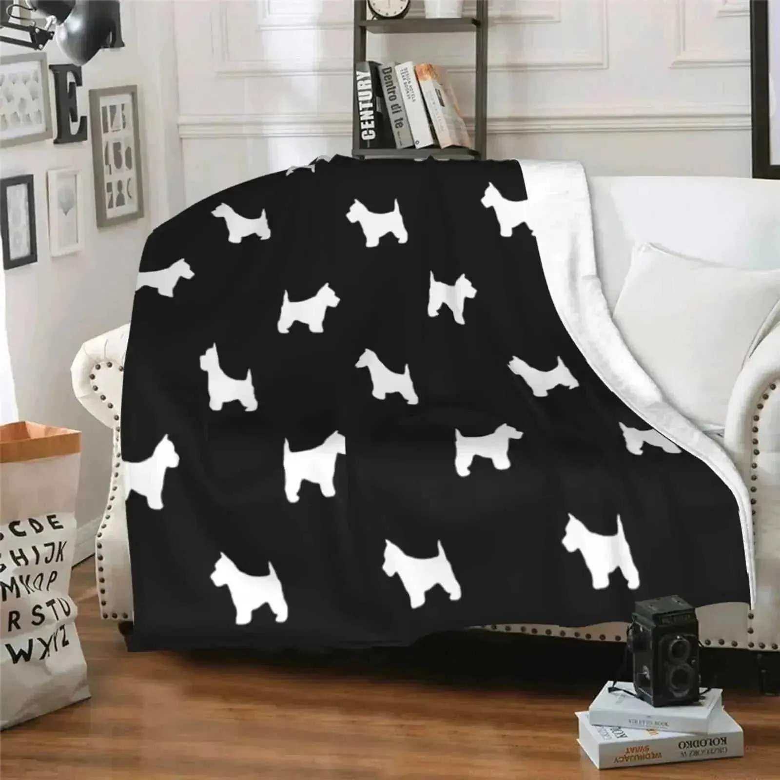 Westie Cute Puppy Blankets West Highland Terrier Dog Flannel Throw Blanket Airplane Travel Printed Soft Warm Bedspread King Size