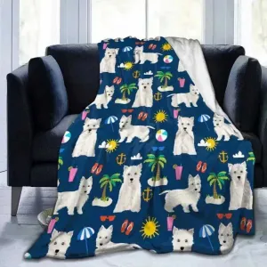 Westie Cute Puppy Blankets West Highland Terrier Dog Flannel Throw Blanket Airplane Travel Printed Soft Warm Bedspread King Size