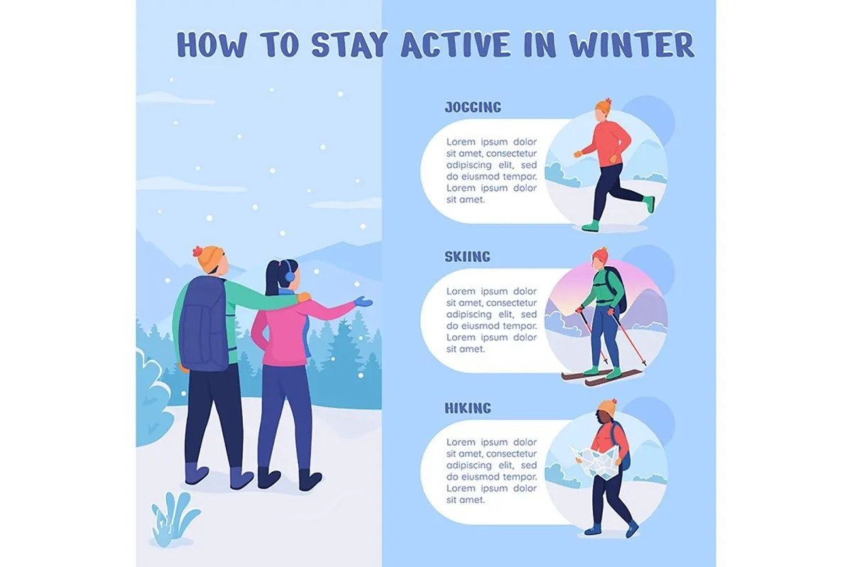 Winter hiking flat vector template set