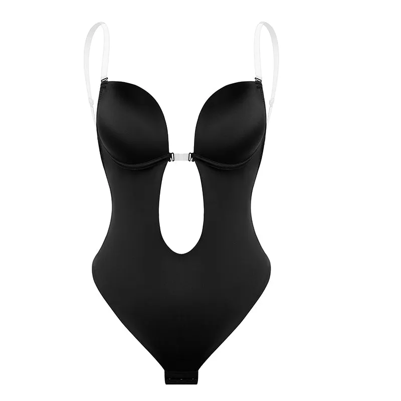 Women's Backless Shapewear Bodysuti Shaper Lace Smooth Plunge Body Briefer V-Neck Strapless Backless Bodysuit for Weddings