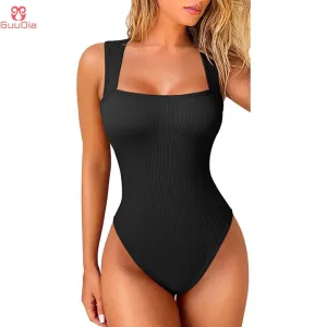 Women's Sexy Summer Square Collar High Waist Ultra Elastic Slim-Fit Thong Shapewear Jumpsuit